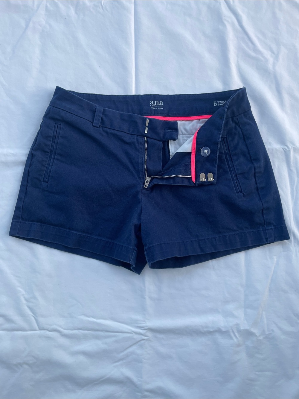 a.n.a Navy Women's Cotton Blend Shorts with Pink Trim